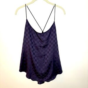 Victorias Secret Tank Top Night Pajama Lingerie Satin Purple Check Size X-Large
